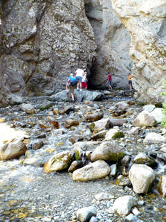 wading into the cave
